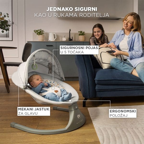 Ergonomska ležaljka njihaljka za bebe sa sigurnosnim pojasom u 5 točaka Kinderkraft Lumi 2 u 1